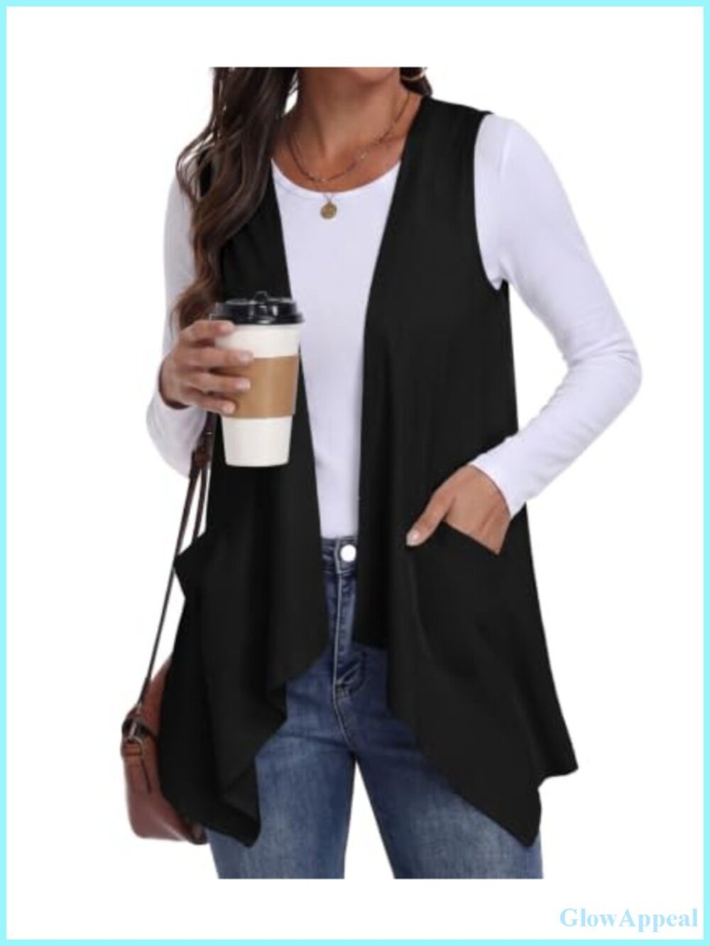 Sleeveless Open Front Cardigan Vest Lightweight Round Hem Ladies Knit